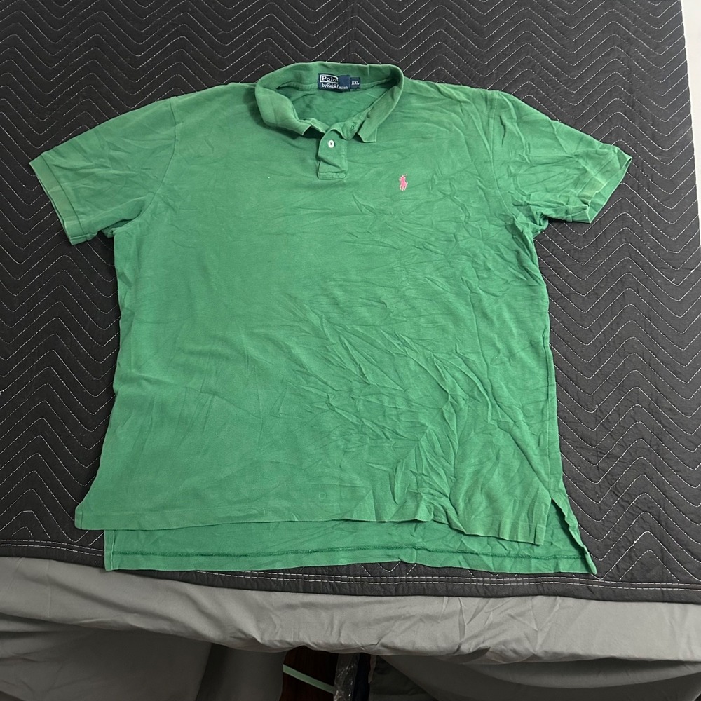 Polo By Ralph Lauren Men's Classic Fit Polo Large Green With Pink Pony Size 2XL